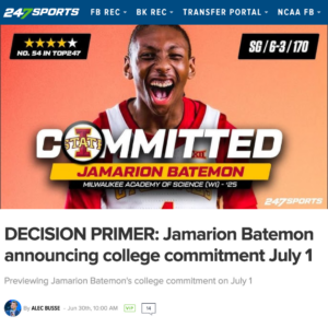 DECISION PRIMER: Jamarion Batemon announcing college commitment July 1